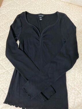 New Look Black Long Sleeve Ribbed V-Notch Henley Top